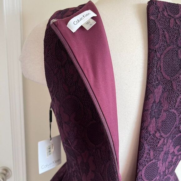 Calvin Klein Aubergine Purple Lace Brocade Fit & Flare Dress | Size 10 NWT - Picture 5 of 9